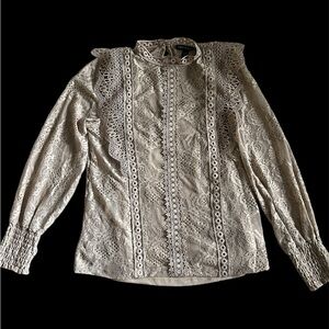 Cable & Gauge Taupe Lace Long Sleeve Top w/ Camisole